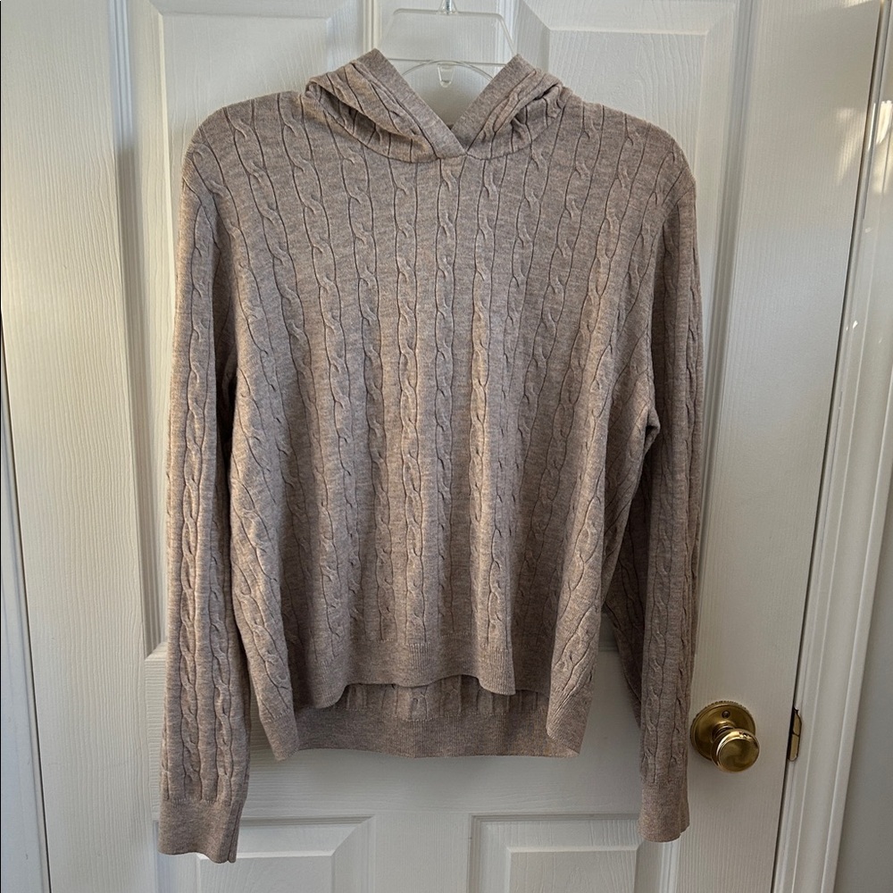 Tan Cable Knit Hoodie Sweater